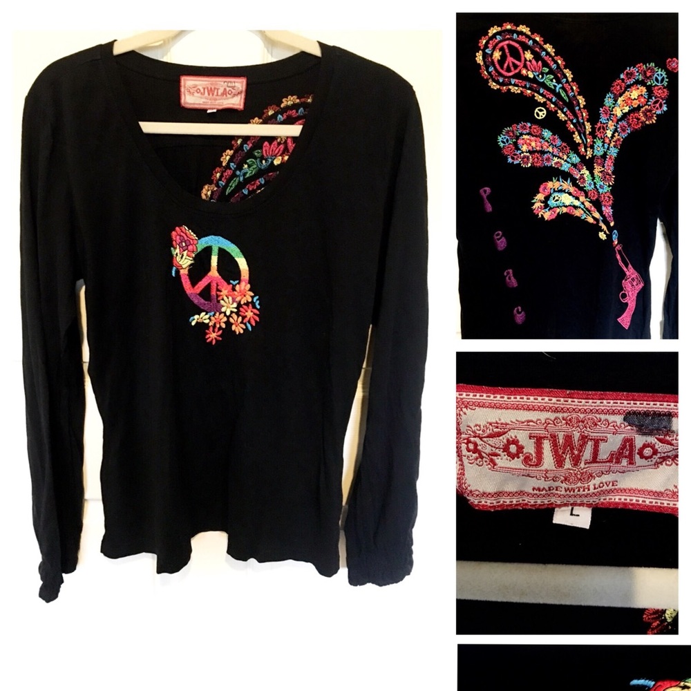 JWLA Embroidered long sleeve black top. Size L
